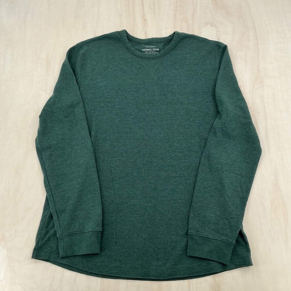 Vintage Thermal Crew Neck Shirt Mens L Green Waffle Knit Layering Gorpcore